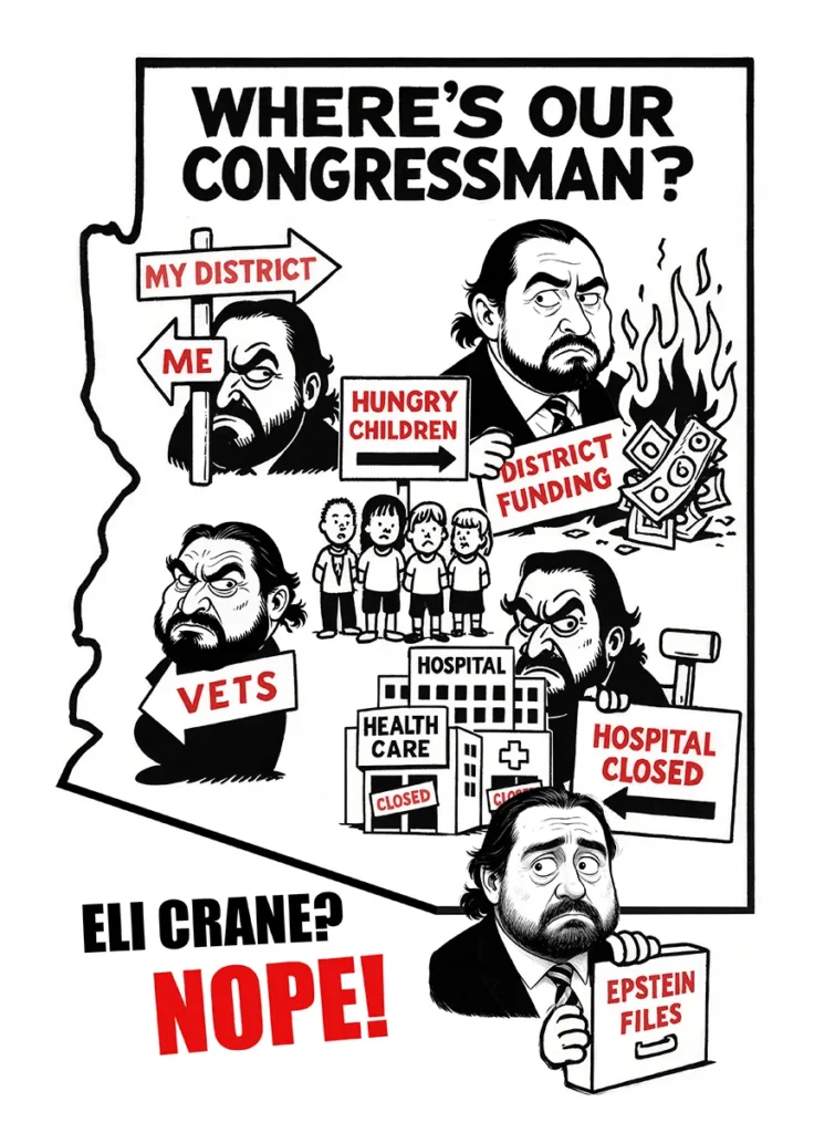 A political cartoon criticizing a congressman about district issues.